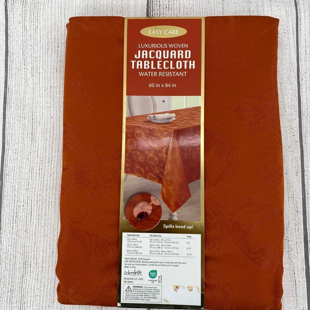 Colordrift Tablecloth 60x84 Orange Pumpkin Jacquard Fall Thanksgiving Holiday